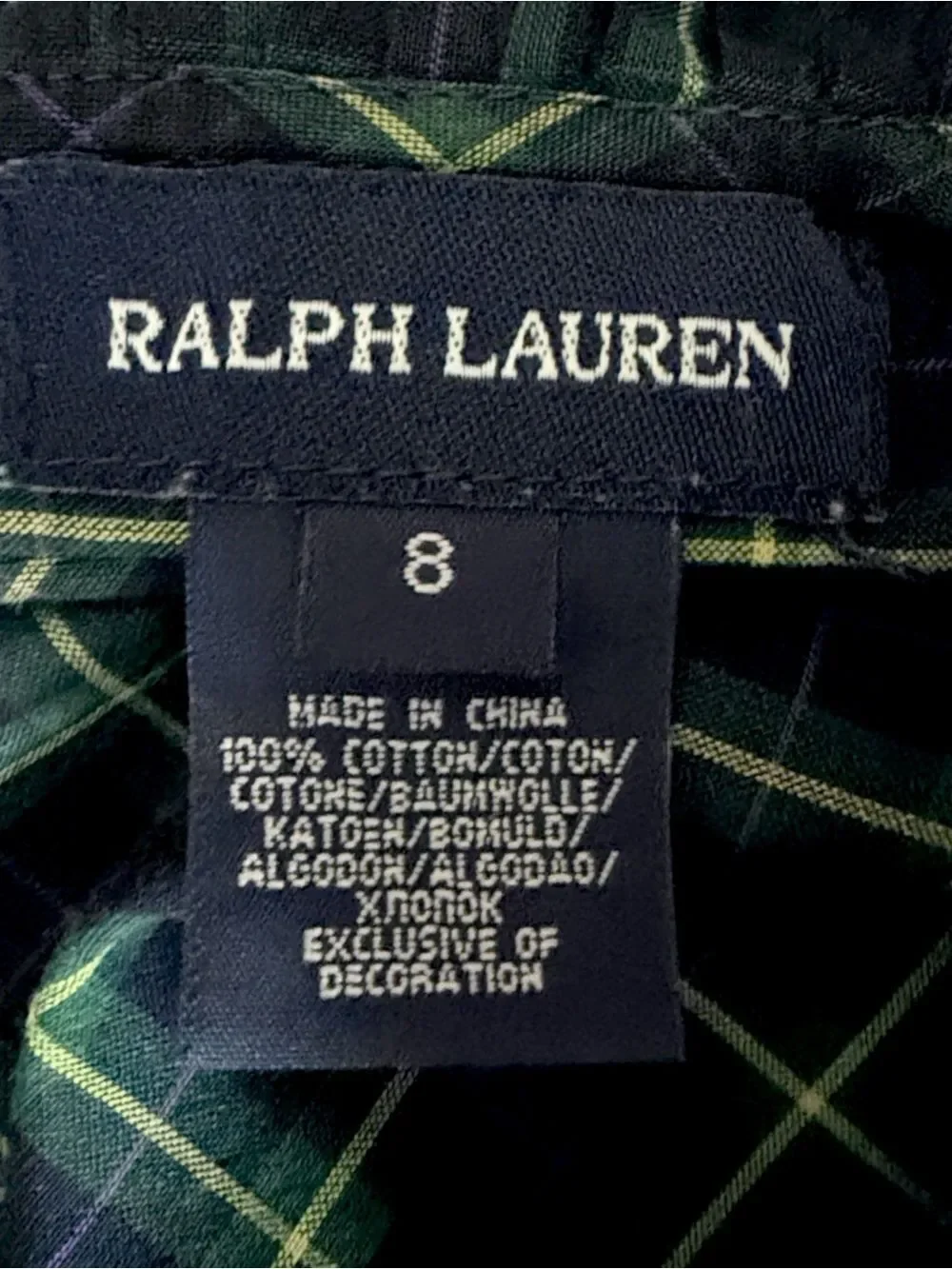Ralph Lauren Blue Label Plaid Ruffled Cotton Wrap Dress Green Blue Girls size 8